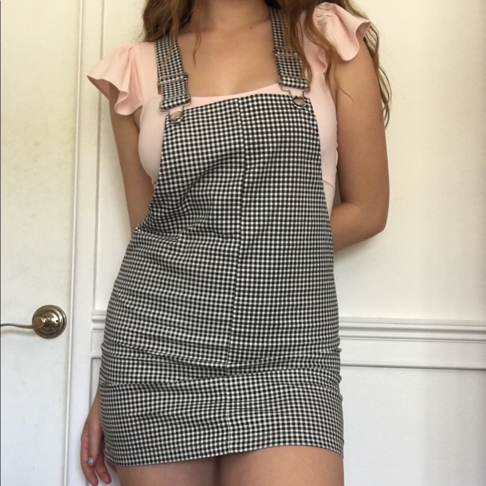 Gingham print overall dress